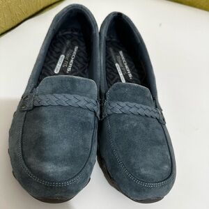 Skechers Blue Suede Loafers Braid Detail Memory Foam Good Tread Womens Size 8.5